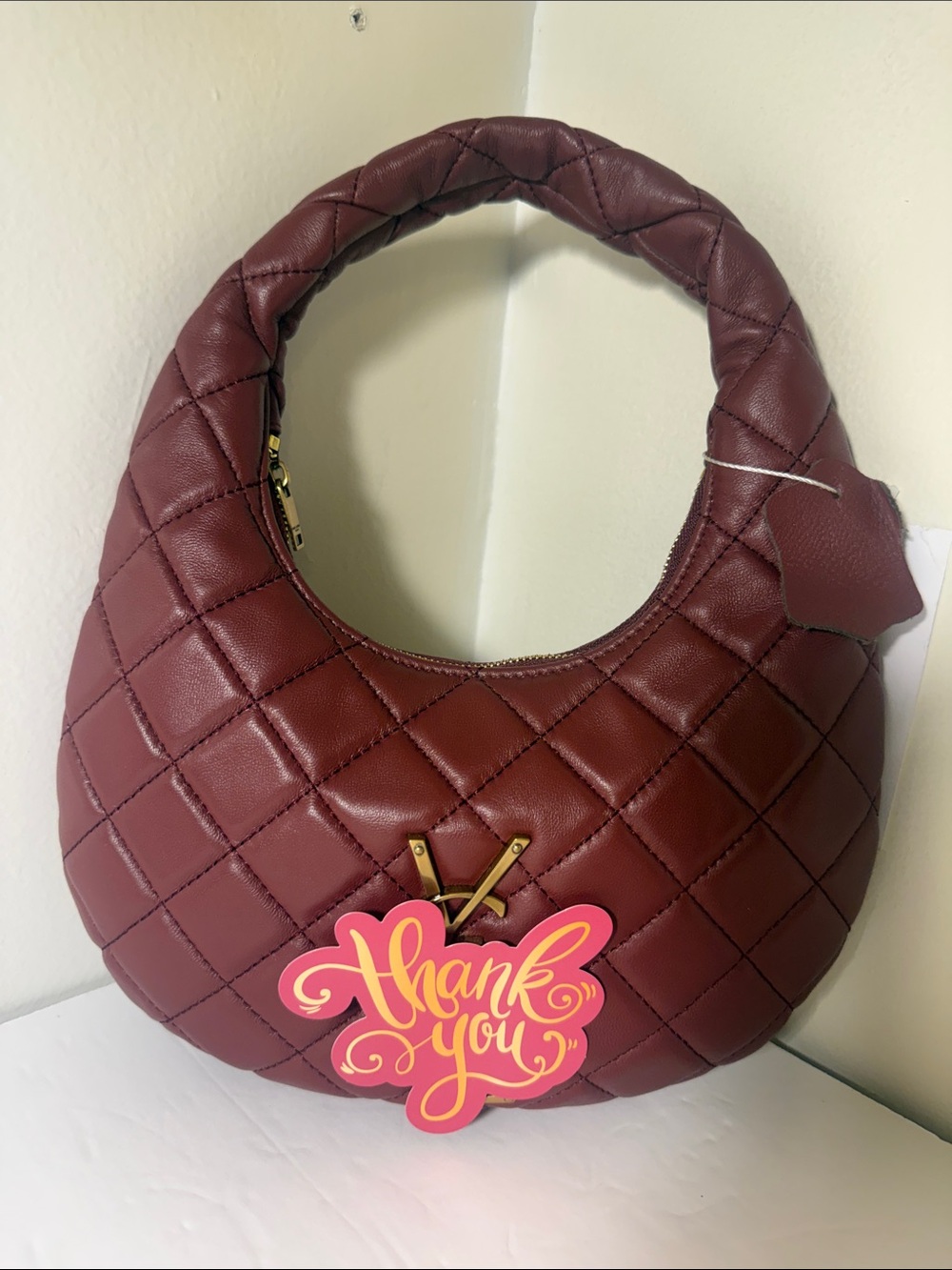 Quilted Crescent Shoulder Bag in Wine